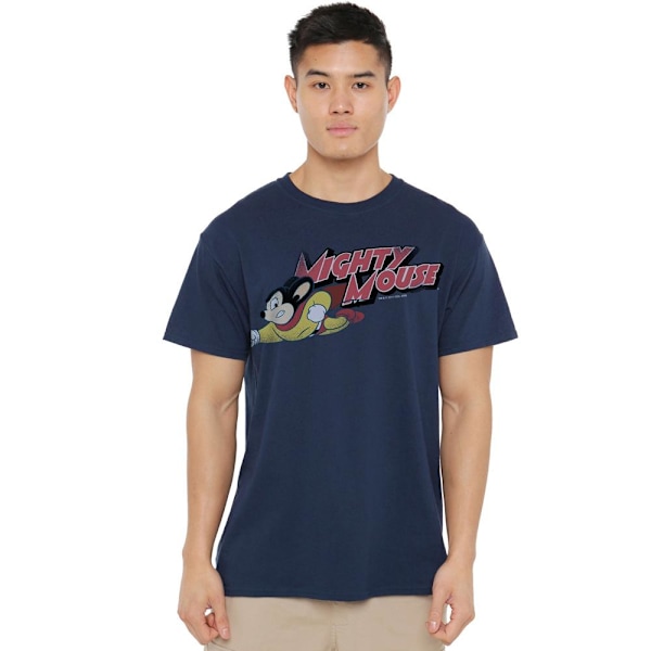 Mighty Mouse Herr Mighty Retro T-Shirt 4XL Marinblå Navy 4XL