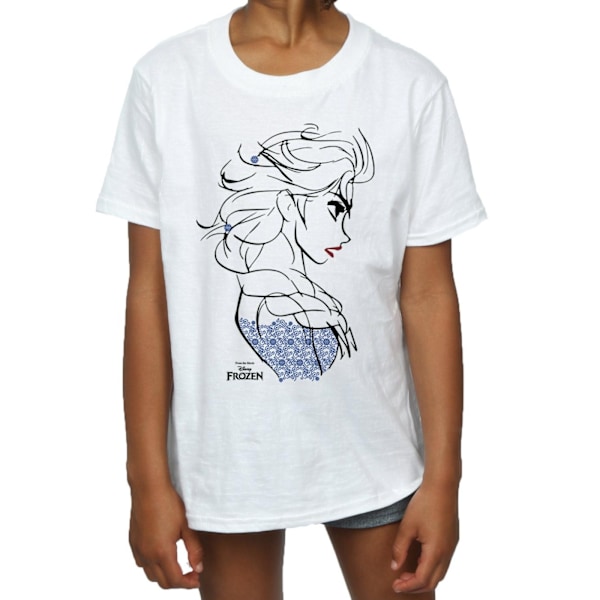 Disney Girls Frozen Elsa Sketch Bomull T-shirt 7-8 år Vit White 7-8 Years