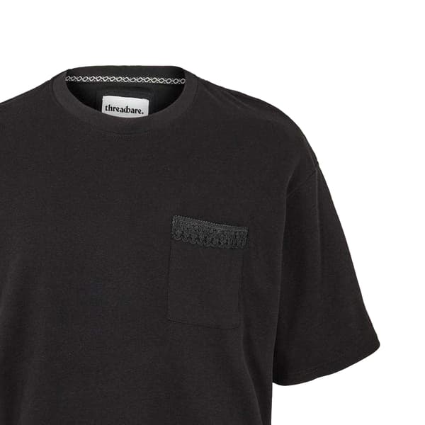 Threadbare Herr Dunedin Texturerad Stickad Vanlig T-shirt L Svart Black L