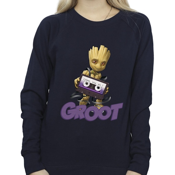 Guardians Of The Galaxy Dam/Kvinnor Groot Kassett Sweatshirt Navy Blue L