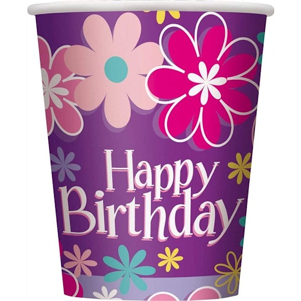 Unik festpappersblommig grattis på födelsedagen festkopp (8-pack) Multicoloured One Size