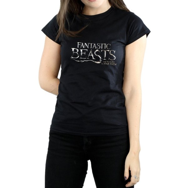 Fantastiska vidunder Kvinnors/Damers Text Logo Bomull T-shirt L Svart Black L