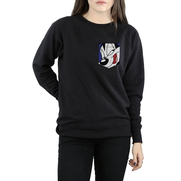 Looney Tunes Dam/Damer Pepe Le Pew Ansikte Faux Fick Sweatshirt Black M