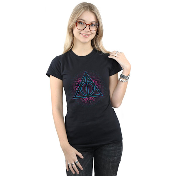 Harry Potter Dam/Kvinnor Neon Dödsreliker Bomull T-shirt Black XXL