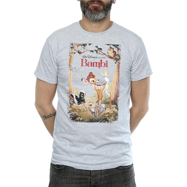 Bambi Retro Poster T-shirt för män, M, Sports Grey Sports Grey M