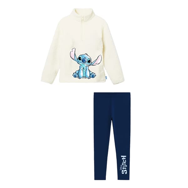 Lilo & Stitch Flickor Borg Half Zip Loungewear Set 5-6 År Off Off White/Blue 5-6 Years
