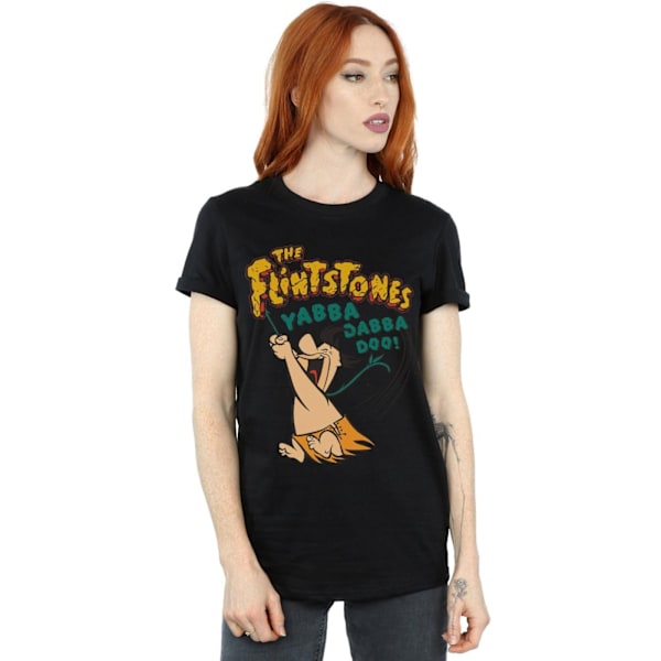 The Flintstones Dam/Damer Fred Yabba Dabba Doo Bomull Pojkvän T-Shirt Black 4XL