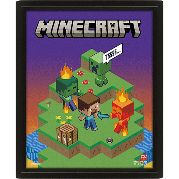 Minecraft Terräng 3D Inramad Bild 25cm x 20cm Flerfärgad Multicoloured 25cm x 20cm
