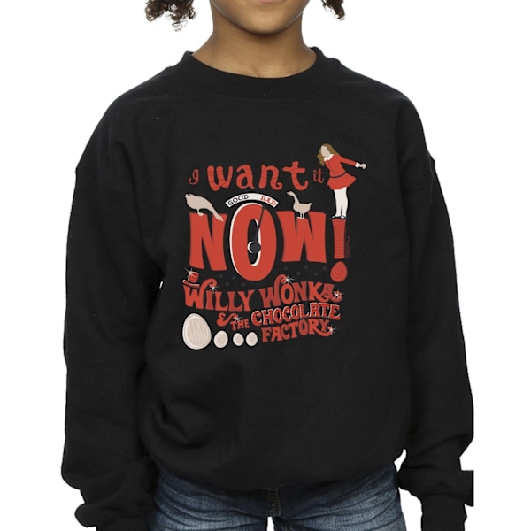 Willy Wonka Girls Verruca Salt Jag Vill Ha Den Nu Sweatshirt 5-6 År Black 5-6 Years