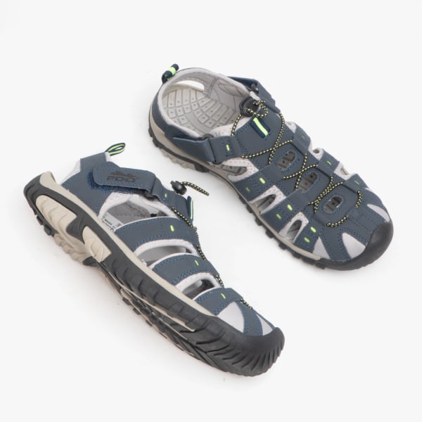 PDQ Mens Toggle & Touch Fastening Synthetic Nubuck Trail Sandal Navy Blue/Lime 9 UK