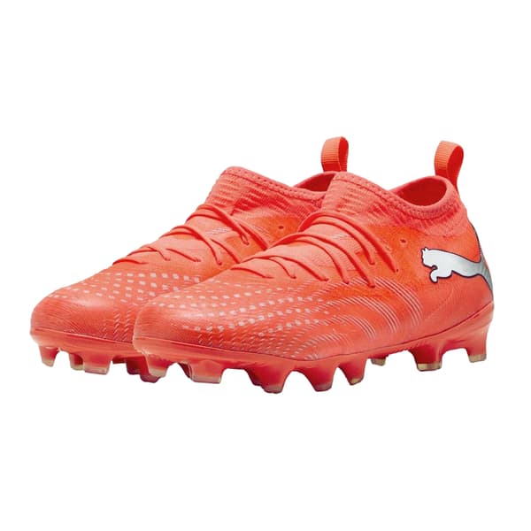 Puma Barn/Kids Future 9 Match Fotbollsskor för fast underlag 3 Red/Silver 3 UK