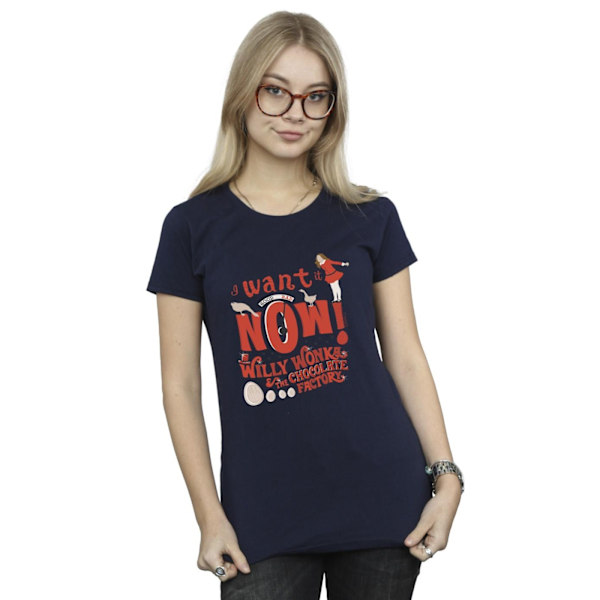 Willy Wonka Dam/Kvinnor Verruca Salt I Want It Now Bomull T-S Navy Blue M