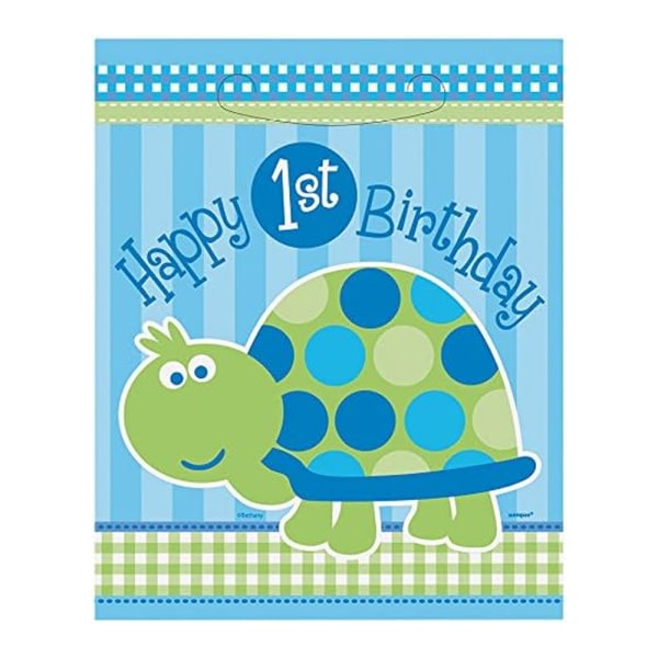 Unika Party Turtle 1:a födelsedagsfest väskor (paket med 8) One Siz Green/Blue One Size