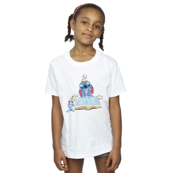 Disney Flickor Lilo & Stitch Läser En Bok Bomulls T-shirt 7-8 År White 7-8 Years