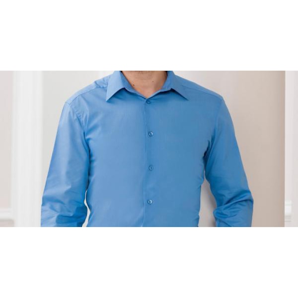 Russell Collection Herr Långärmad Poly-Cotton Easy Care Skräddarsydd Poplin Corporate Blue L