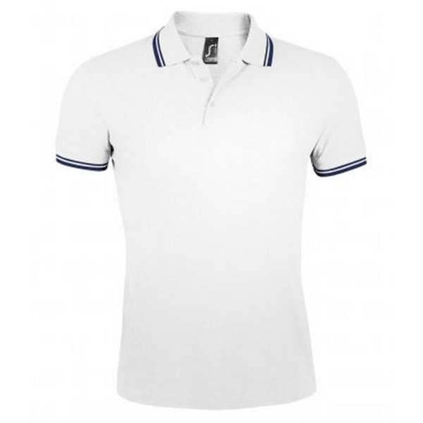 SOLS Pasadena Tipped Kortärmad Pique Poloskjorta L Vit White/Navy L