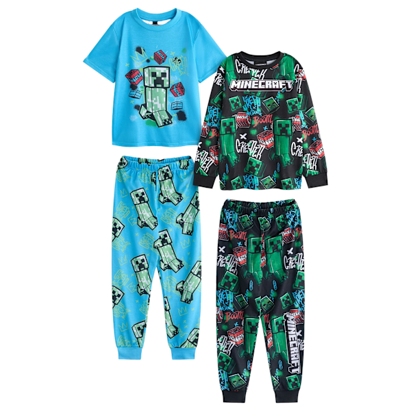 Minecraft Pojkar Creeper Lång Pyjamas Set (2-pack) 9-10 År B Blue/Black/Green 9-10 Years