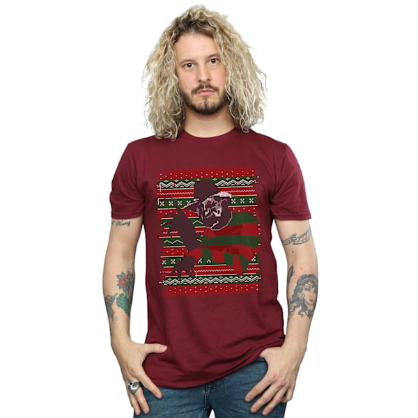 A Nightmare On Elm Street Herr Jul Fair Isle T-Shirt XXL Burgundy XXL