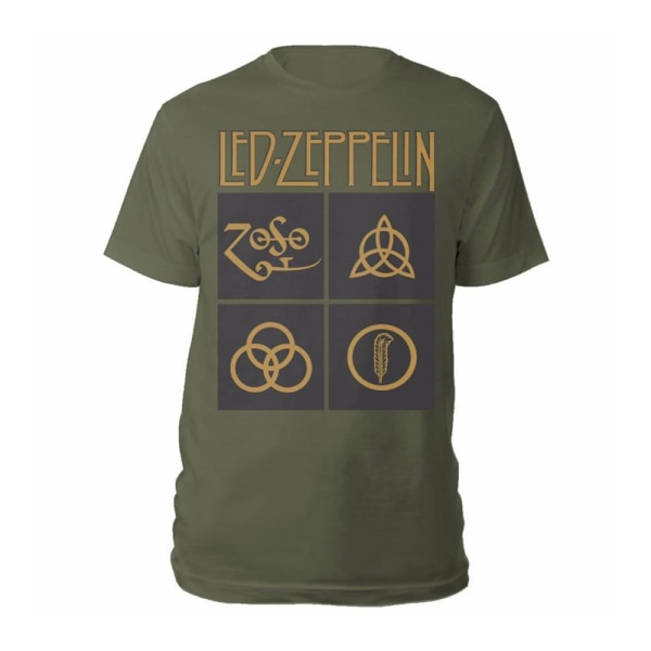 Led Zeppelin Unisex Vuxen Symboler & Squares T-Shirt XXL Grön Green XXL