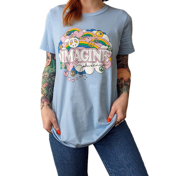 John Lennon Dam/Kvinnor Regnbågar, Kärlek & Fred Bomull T-shirt Light Blue M