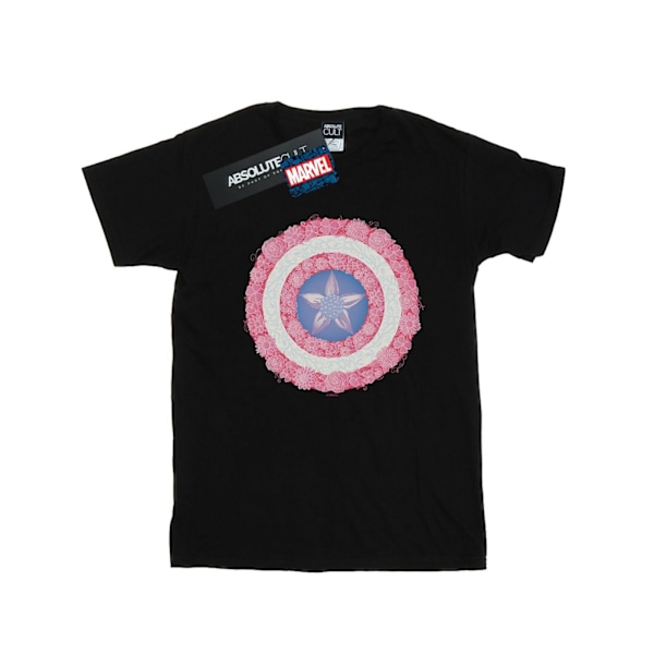 Marvel Herr Captain America Blommor Sköld T-shirt L Svart Black L