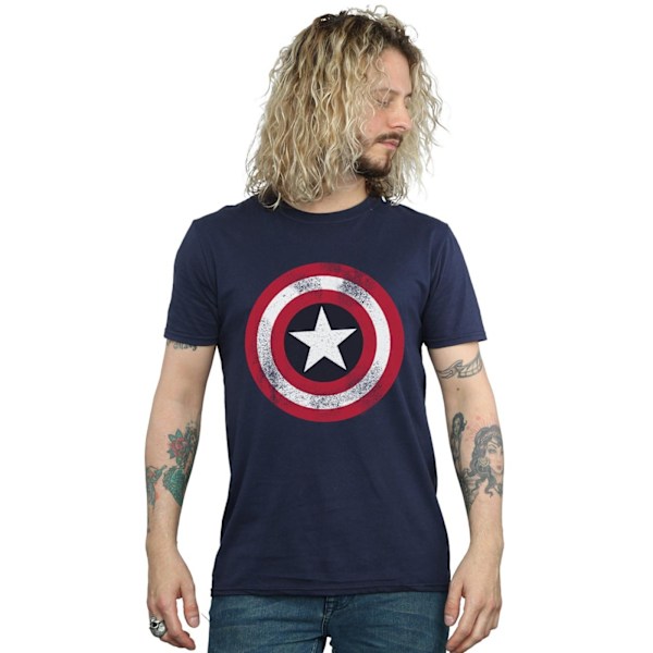 Marvel Herr Captain America Distressed Shield T-Shirt M Marinblå Navy Blue M