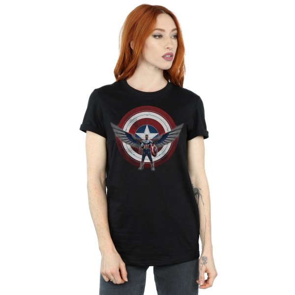 Marvel Dam/Damer Falcon Och Vinternsoldaten Captain America Sköld Pose Bomull Pojkvän T-shirt S Svart Black S