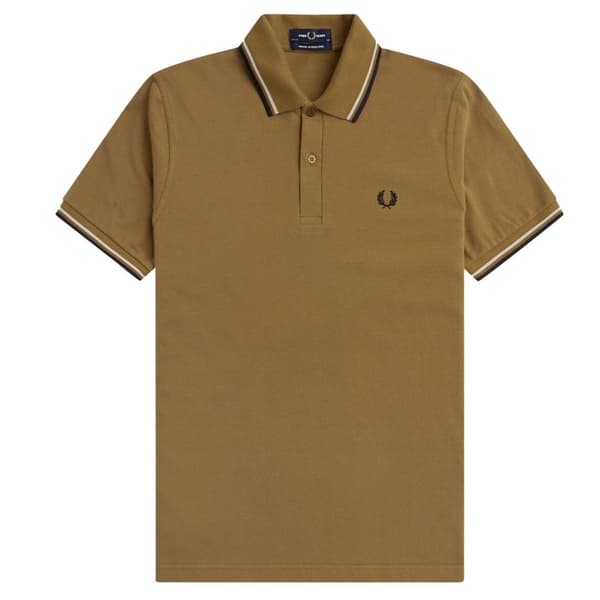 Fred Perry Herr Dubbelrandig Pikétröja M Brun Brown M