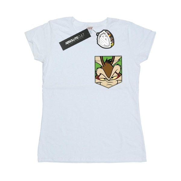 Looney Tunes Dam/Damer Wile E Coyote Ansikte Faux Fick Bomull T-Shirt White S