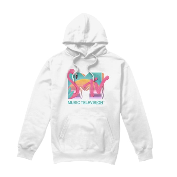 MTV Herr Flamingo Logotyp Hoodie S Vit White S