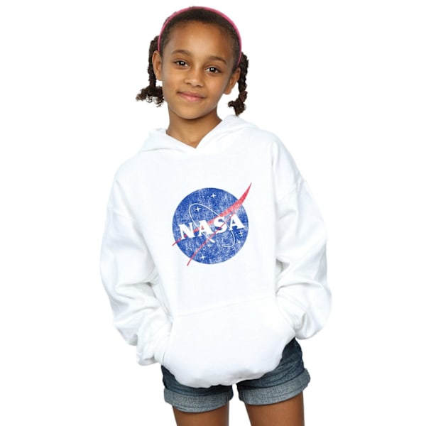 NASA Girls Classic Insignia Logo Distressed Hoodie 5-6 år Vit White 5-6 Years