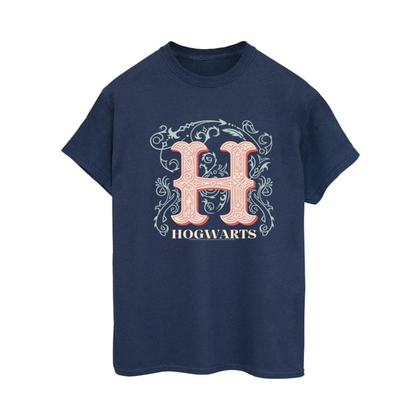 Harry Potter Dam/Kvinnor Blommor H Bomull Boyfriend T-shirt L Navy Blue L