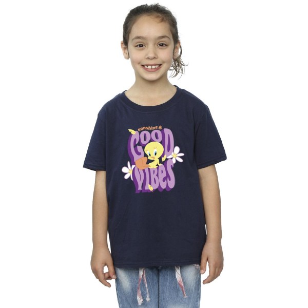 Looney Tunes Girls Tweeday Sunshine & Good Vibes Bomull T-shirt Navy Blue 5-6 Years