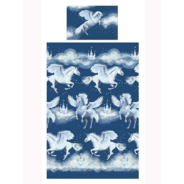 Bedding & Beyond Stardust Unicorn Påslakan Set Dubbel Marinblå/Vit Navy/White Double