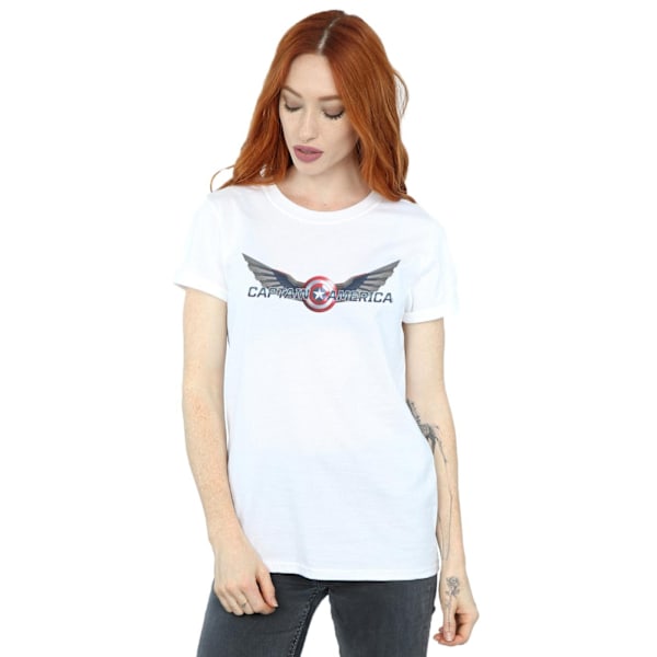 Marvel Dam/Damer Falcon Och Vinternsoldaten Captain America Logotyp Bomull Boyfriend T-shirt L Vit White L