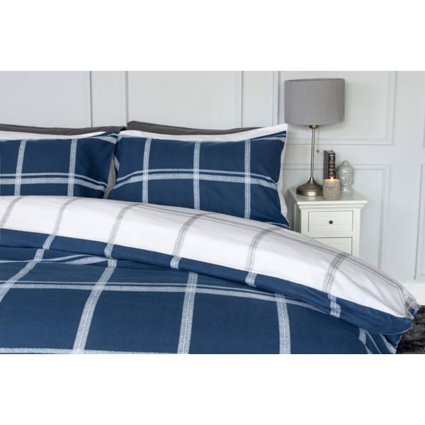 Belledorm Dalton Borstad Bomull Rutig Påslakan Set Enkelsäng Navy/White Single