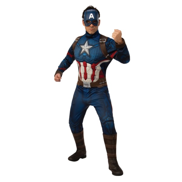 Captain America Herr Deluxe Dräkt Standard Blå Blue Standard