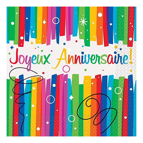 Unique Party Joyeux Anniversaire Rainbow Ribbons Servetter (Paket Multicoloured One Size