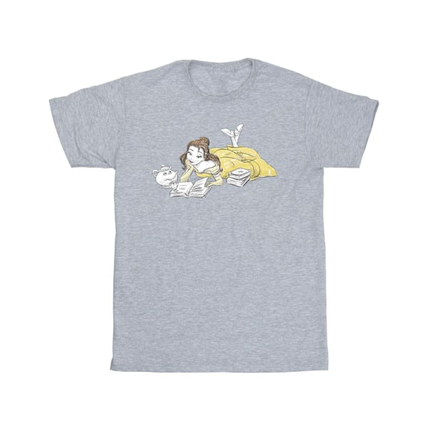 Disney Girls Beauty And The Beast Belle Reading Bomull T-shirt Sports Grey 9-11 Years