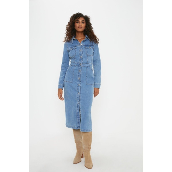 Dorothy Perkins, dam/dam, långärmad skjortklänning i jeans 8 Mid Wash 8 UK