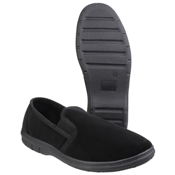 Fleet & Foster Mens John Twin Gusset Memory Foam Slipper 12 UK Black 12 UK