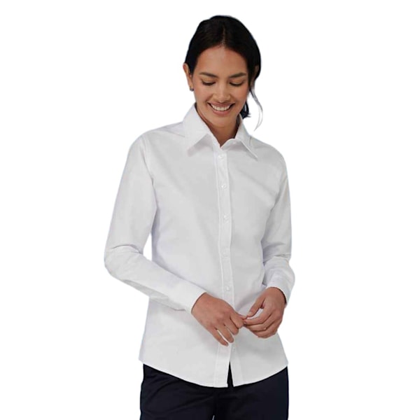 Henbury Dam/Damer Oxford Klassisk Långärmad formell skjorta White 8 UK