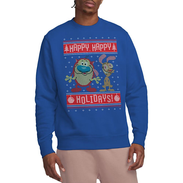 Ren & Stimpy Unisex Vuxen Glad, Glad Helg Jul Tröja Royal Blue M