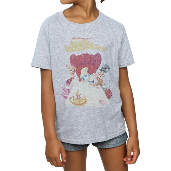 Disney Girls Alice In Wonderland Retro Poster Bomull T-Shirt 7- Sports Grey 7-8 Years
