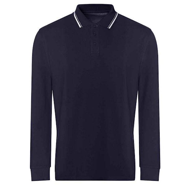 Awdis Herr Tipped Långärmad Poloskjorta XXL Oxford Marinblå/Vit Oxford Navy/White XXL