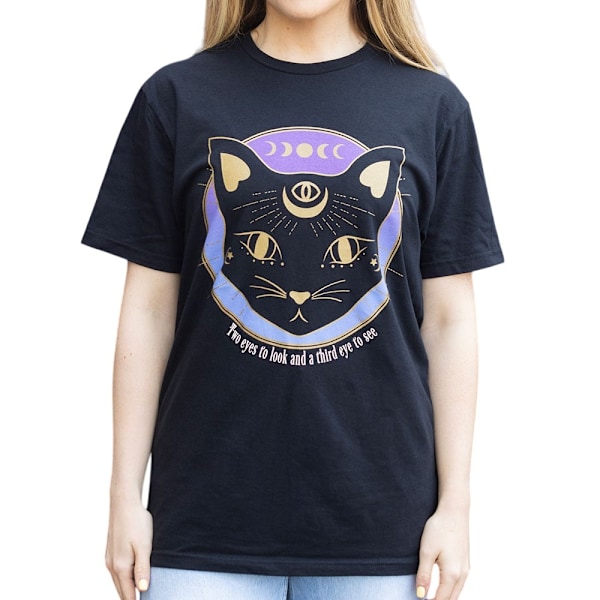 Something Different Unisex Vuxen Mystic Mog Katt T-Shirt L Svart Black L