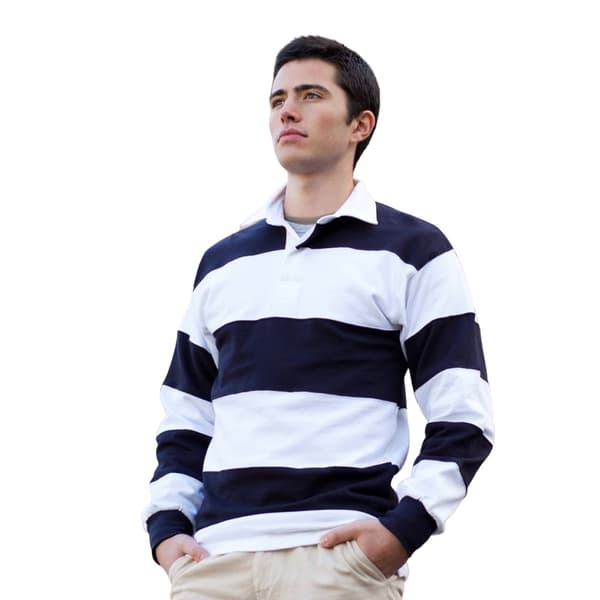 Front Row Rugby Pikétröja för män, randig, sydd L Vit/Marinblå White/Navy L