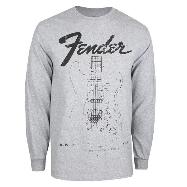 Fender Herr Guitar Långärmad T-shirt L Sports Grå Sports Grey L