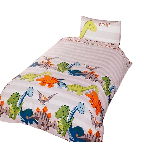 Dinosaur Barn- och Pojkduvetöverdrag Set Enkel Säng Natu Natural Single Bed