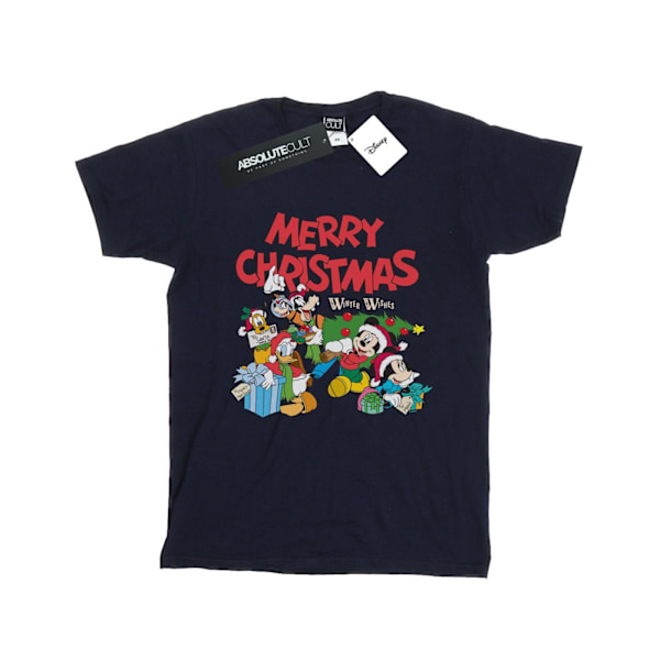 Disney Dam/Kvinnor Mickey Och Vänner Vinterönskningar Bomull Boyfriend T-Shirt Navy Blue XL